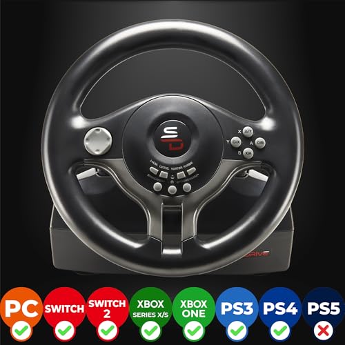 - Superdrive SV250 Steering Wheel. Racing Wheel with pedals and Gearshift Paddles - 22 cm Diameter, 180° Roation Angle - For Nintendo Switch 2 -