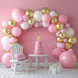Pink And Gold Balloons, 60Pcs Retro Pink White Balloons, 12 Inch Metallic Gold Confetti Balloons Helium Light Pink Latex Party Balloons For Girls Baby Shower Birthday Princess Party Decorations
