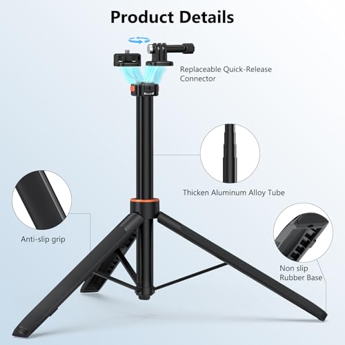 VRIG 64" OSMO Pocket 4/3 Selfie Stick Tripod for GoPro Camera,Extendable Tripod Stand with Quick Release 1/4" Screw for Insta360 X5/X4,DJI OSMO