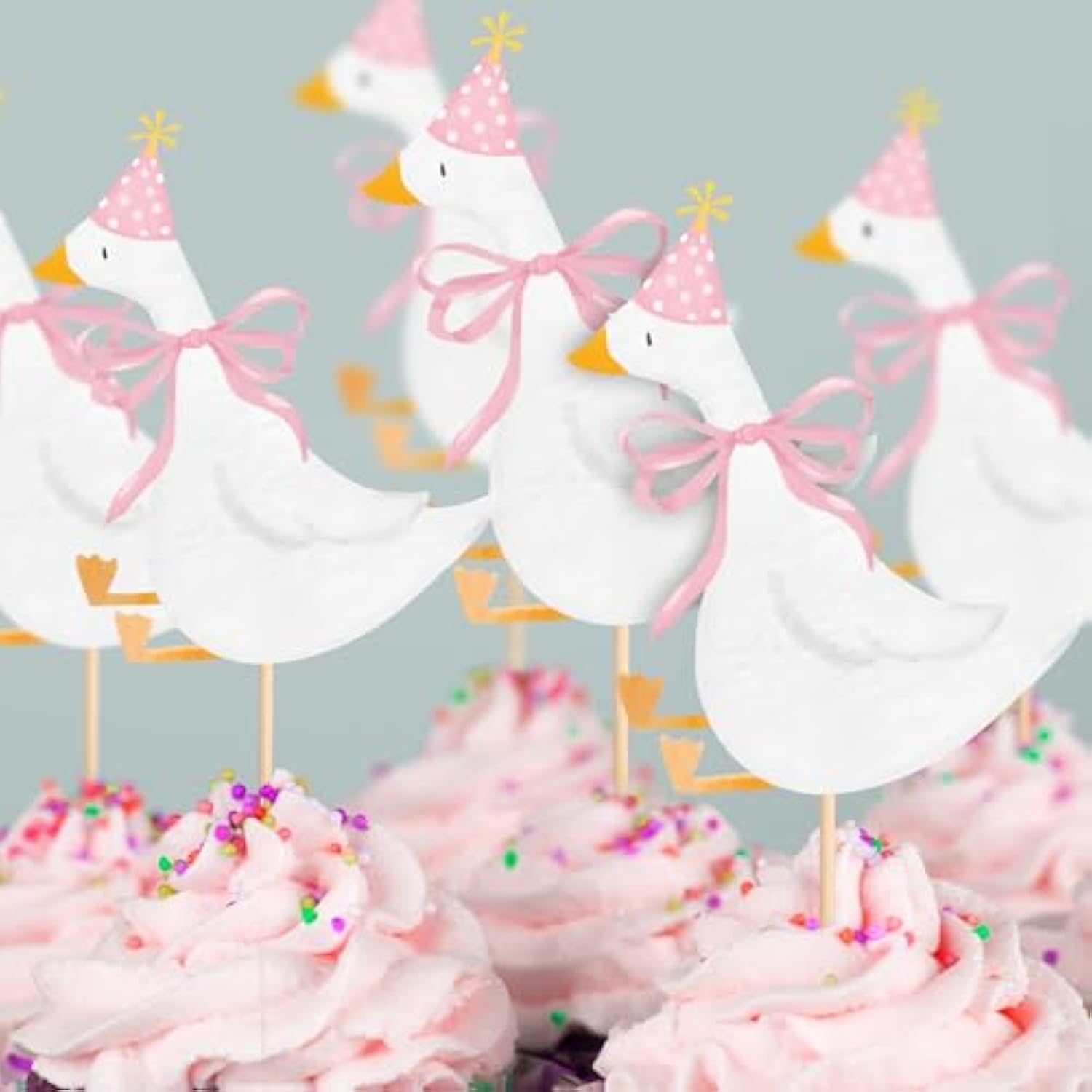 12 Pcs Silly Goose Cupcake Toppers Funny One Silly Goose Party Decoration Geese Cake Toppers For Girls Boys Baby Shower Birthday Party Supplies (Pink)