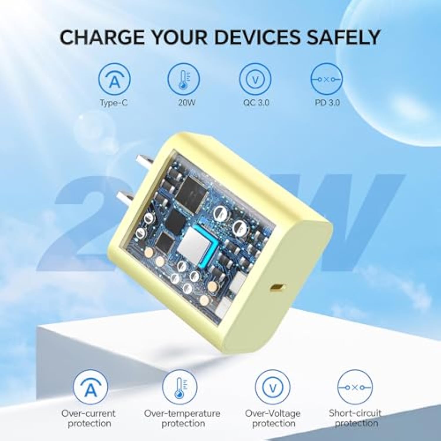 Compatible With Iphone 16/15 Charger, 2Pack 20W Fast Charging Wall Charger Block Cubes With 6/10Ft Usb C To Lighing Cable Compatible With Iphone 16/Plus/Pro Max/15/Plus/Pro Max/Ipad Pro (Yellow)