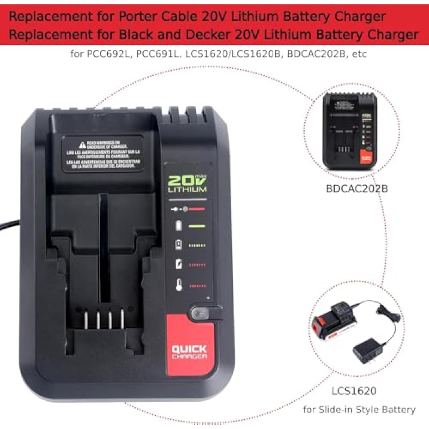 Pcc692L 20V Max Battery Charger Replacement For Porter-Cable 20V Lithium Battery Pcc685L Pcc680L Pcc681L Pcc682L, Compatible With Black&Decker Lcs1620 20Volts Li-Ion Battery Charger Lbxr20 Lbx4020