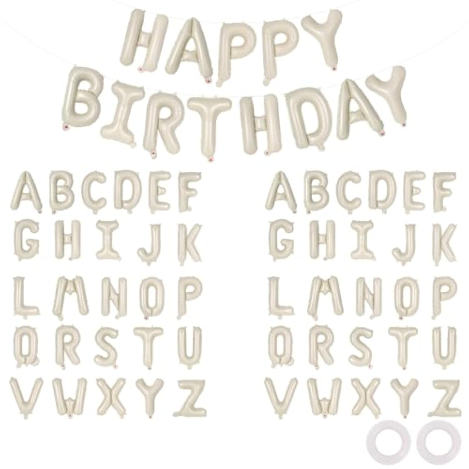 65 Pcs Cream Happy Birthday Balloons And 2 Sets A-Z Letters Foil Balloons, Beige 16 Inch Personalized Name Happy Birthday Banners For Wedding Baby Shower Anniversary Party Decorations (Cream)