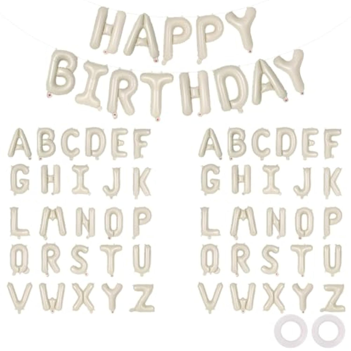 65 Pcs Cream Happy Birthday Balloons And 2 Sets A-Z Letters Foil Balloons, Beige 16 Inch Personalized Name Happy Birthday Banners For Wedding Baby Shower Anniversary Party Decorations (Cream)