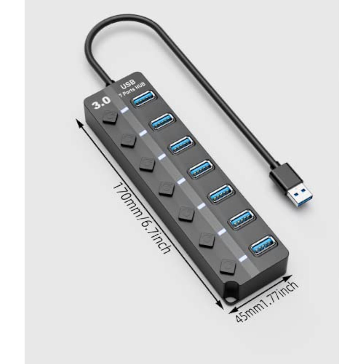 Usb Hub 3.0, 7 Port Usb Hub With Led Individual On/Off Switches And Extended L