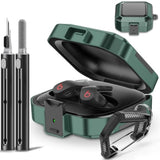 With Safety Lock Case For Beats Fit Pro 2021, Carbon Fiber Material Shock-Absorbing Hard Shell Beats Fit Pro Earbuds Case Cover With Keychain/Storage Box/Cleaning Kit - Green