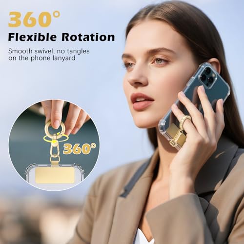 Heavy Duty Phone Tether Tab ×2, 360° Rotatable Spring O Ring ×2, Metal Ultra-Thin Cellphone Lanyard Pads Cellphone Strap Patches Connector Tether