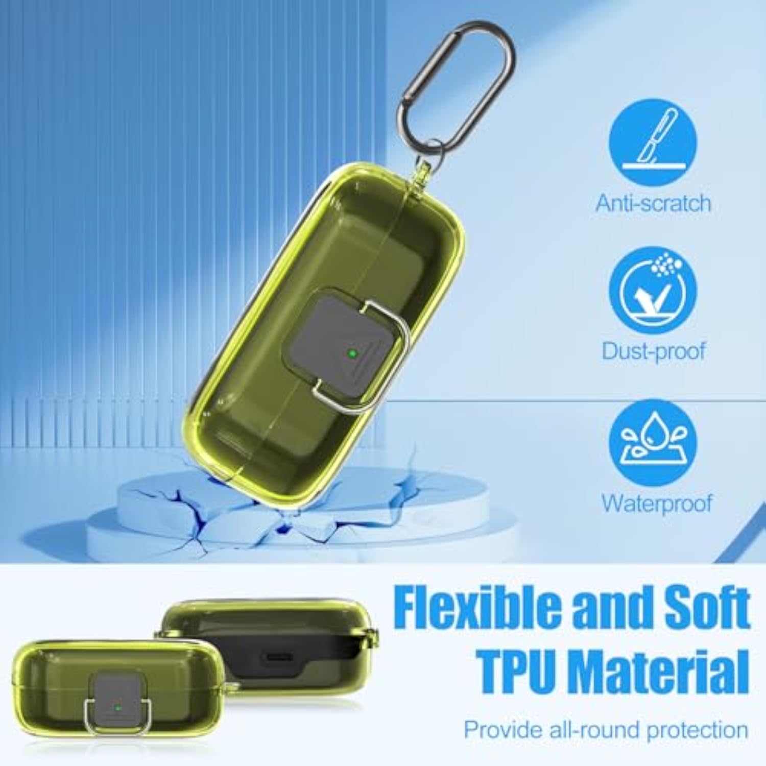 Clear Soft TPU Protective Earbuds Case with Carabiner & Cleaner Kit for Sony WF-C510