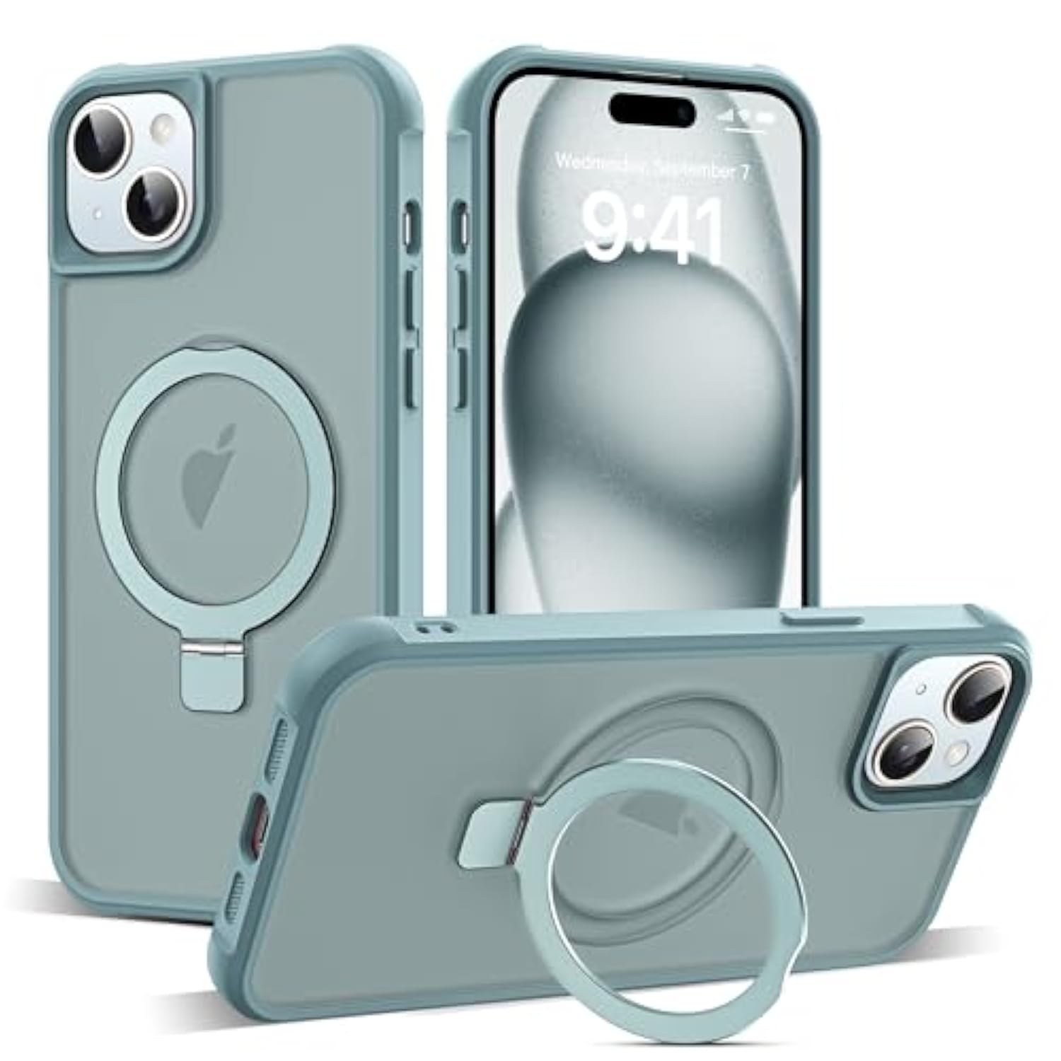 Compatible With Iphone 15 Plus Case With Invisible Magnetic O-Ring Stand Military-Grade Translucent Case For Iphone 15 Plus 6.7" [Compatible With Mag-Safe][Great Grip Feeling], Blue