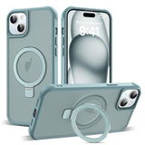 Compatible With Iphone 15 Plus Case With Invisible Magnetic O-Ring Stand Military-Grade Translucent Case For Iphone 15 Plus 6.7" [Compatible With Mag-Safe][Great Grip Feeling], Blue