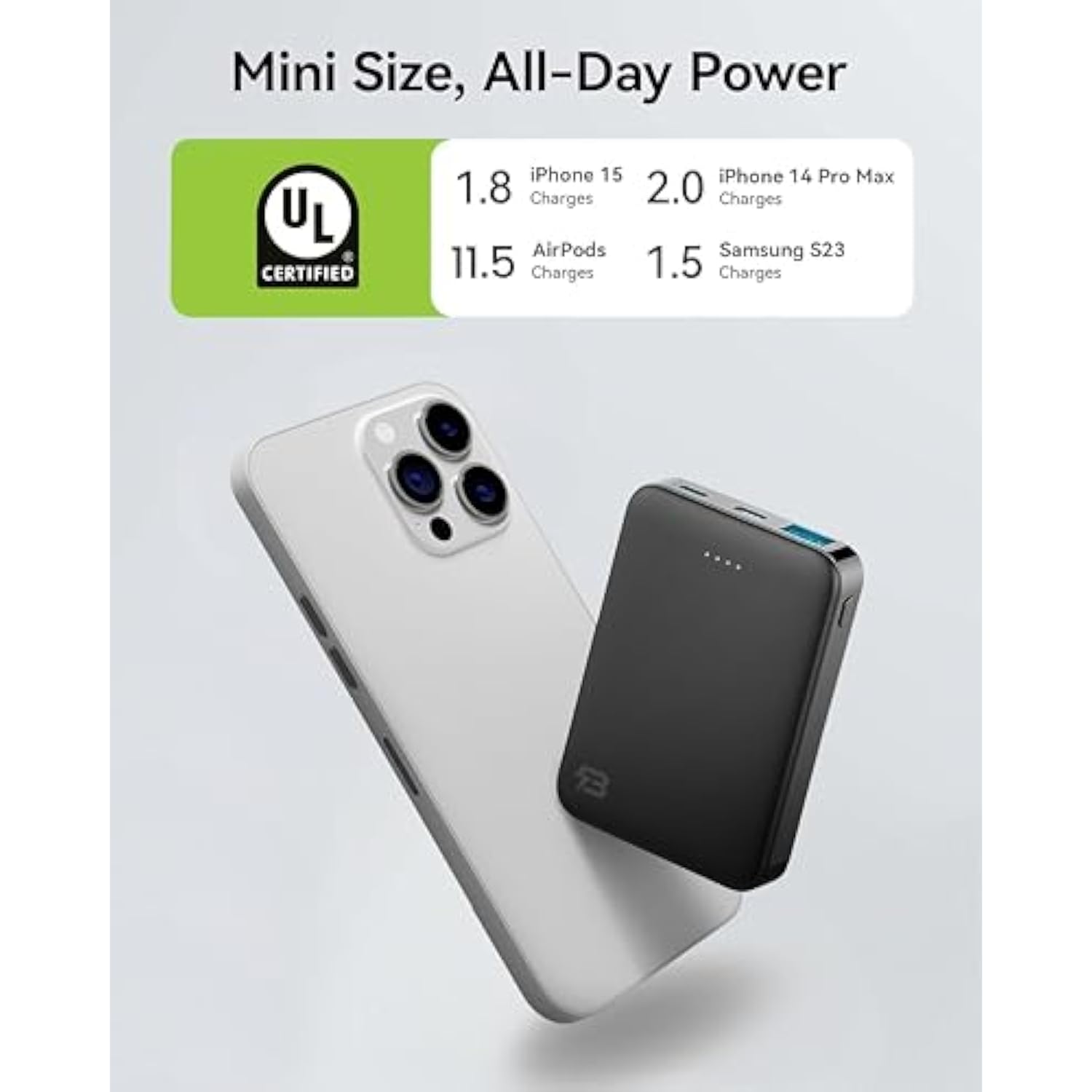 Mini 5000Mah 5V 2A Ultra-Compact Power Bank, 18W Pd Fast Charging Portable Charger With Usb-C (In/Out) & Lightning Input, 3-Port Battery Pack For Iphone 15/14, Samsung Galaxy, And More