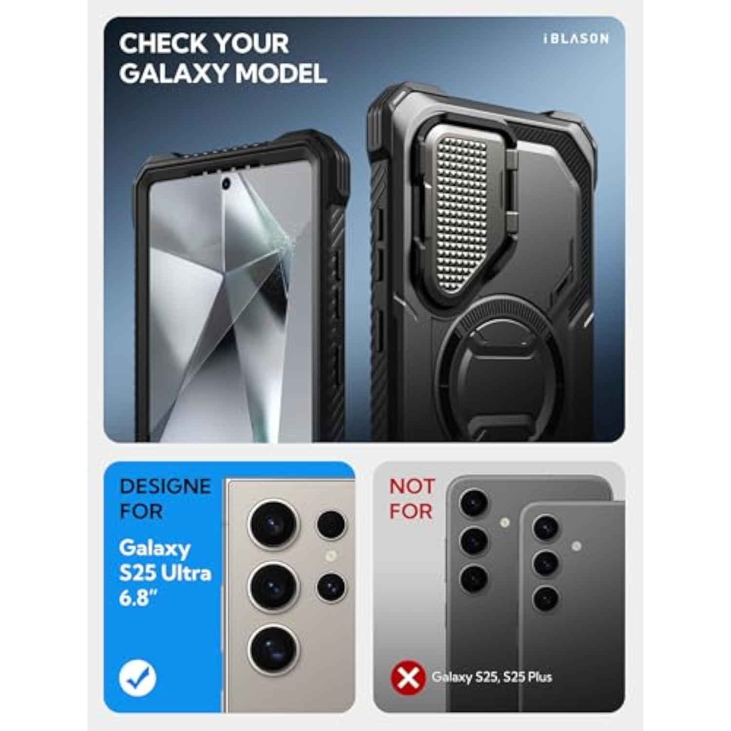 i-Blason Armorbox for Samsung Galaxy S25 Ultra Case MagSafe with Camera Cover Stand [Military Protection] Full-Body Heavy Duty Magnetic Phone Case with Screen Protector for S25 Ultra 6.9 inch, Black