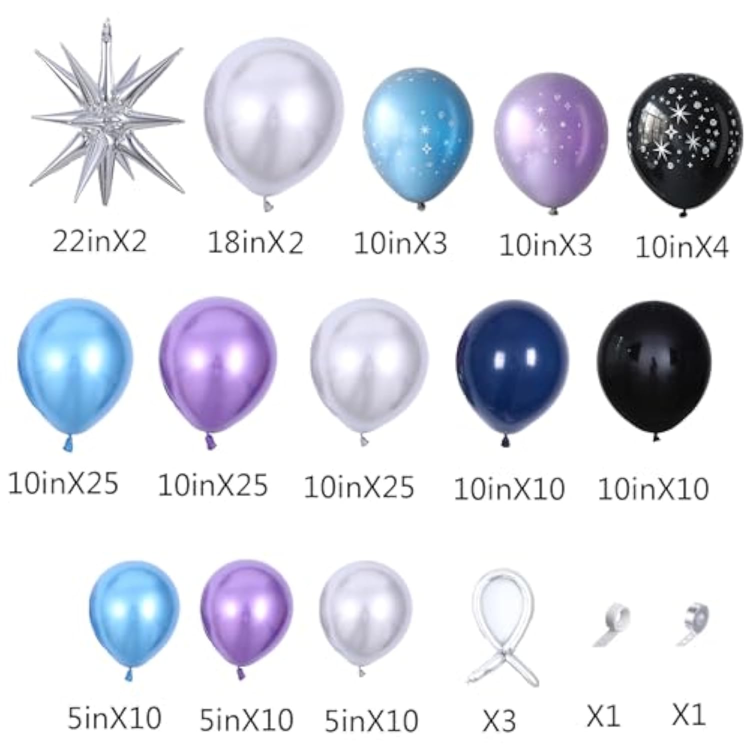 Galaxy Balloon Garland Kit: Chrome Blue, Purple, Silver - 144 Piece