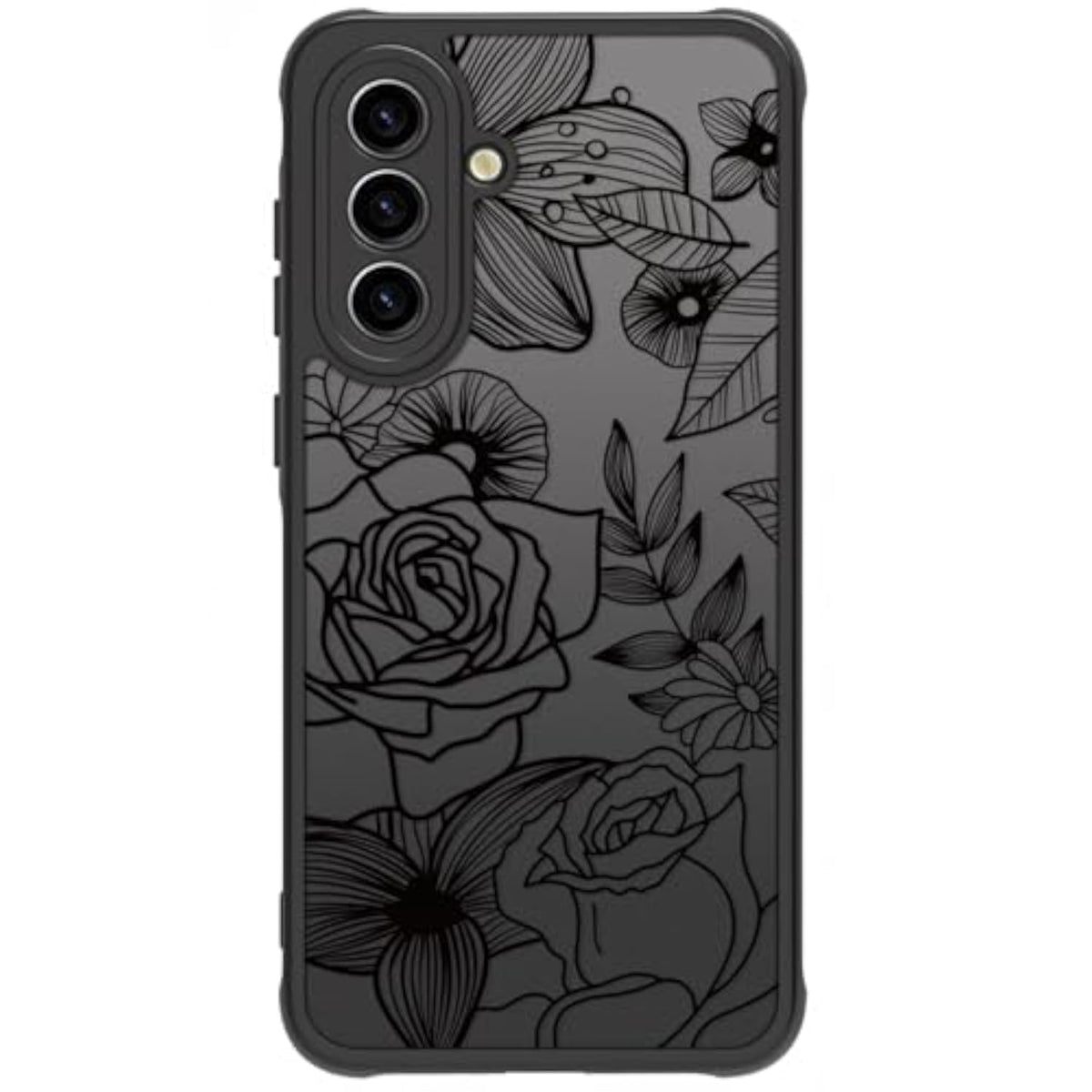 Cute Phone Case Compatible with Samsung Galaxy A36 5G, Aesthetic Black Line Art Floral Rose Pattern Print, Translucence Hard PC Heavy Duty Protection Cases Cover for Girls Women
