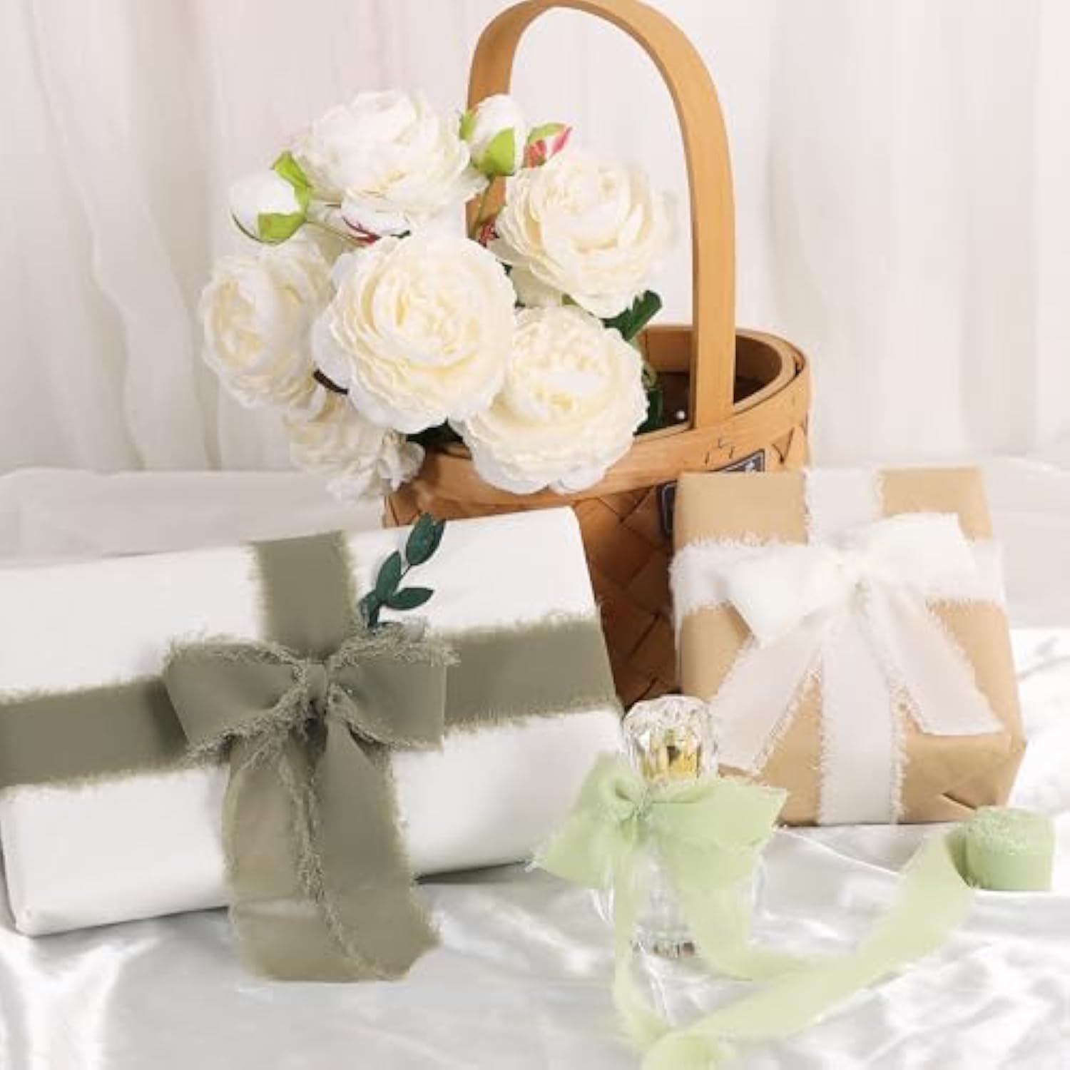 4 Rolls Silk Chiffon Ribbon, 1-1/2 Inch X 22Yds, Sage Green Chiffon Ri