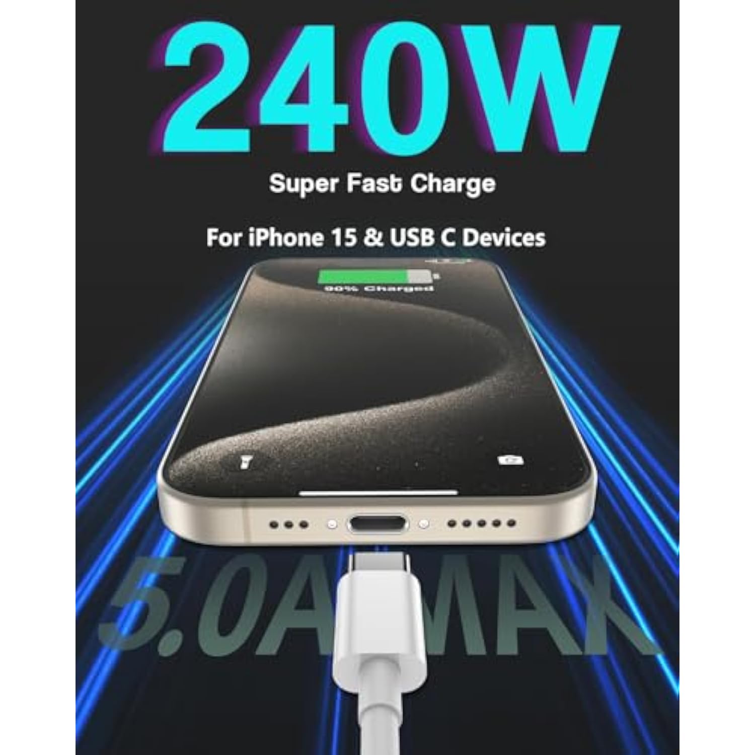 Usb C To Usb C, 240W Usb C Cable, 2-Pack 10Ft C To C Cable Fast Charging For Macbook Pro/Macbook Air, Ipad Pro/Ipad Air, Iphone 16 15 Pro Max Plus, Samsung Galaxy,Compatible 140W/100W/65W/45W/35W/20W