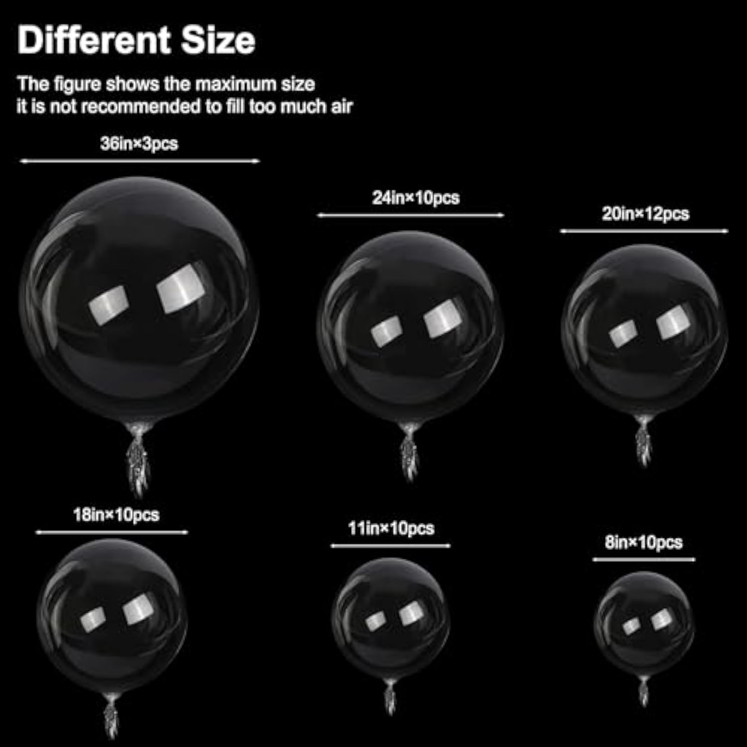 55 Pc Clear Bobo Balloons (6 Sizes 8"-36") Bubble Balloon for Party Decoration