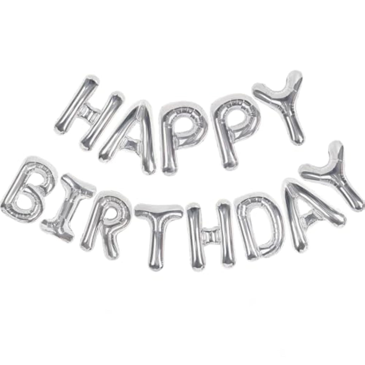 Happy Birthday Banner 13Pcs 16 Inch Mylar Foil Letters Sign Balloons Birthday Party Decorations For Kids And Adults - 3D Silver