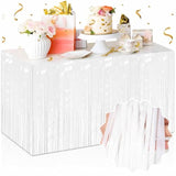 3 Pack Macaron White Foil Fringe Table Skirts Metallic Tinsel Streamers Garland Banner Backdrop For Table Decor, Parade Float, Birthday, Wedding, Halloween, Christmas Party Decorations(29X108 In)