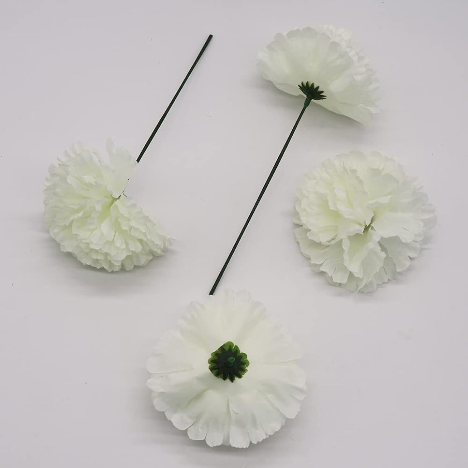 50 Pack Artificial Silk Carnation Picks ?Artificial Flowers Carnation Heads With Stems For Diy Flower Wall Wedding Bouquets Centerpieces Arrangements Decorations (Ivory White)