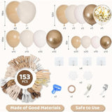 153Pcs White Sand Balloon Garland Arch Kit, Different Sizes 18 12 10 5 Inch Beige Cream Champagne Gold Latex Metallic Confetti Balloons For Boho Neutral Baby Shower Birthday Party Decorations