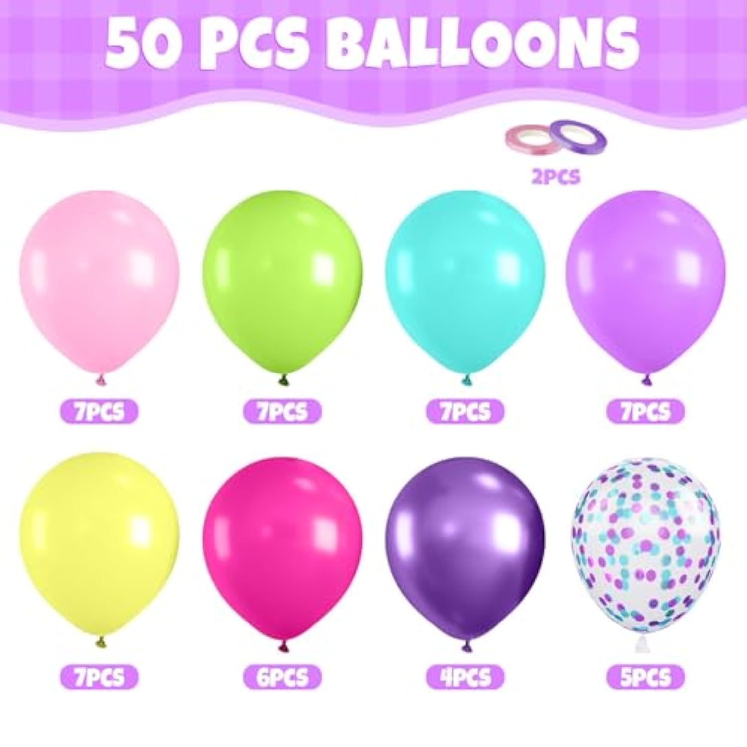 Pink Blue Purple Balloon,50 Pcs 12 Inches Hot Pink Metallic Purple Teal Yellow Green Balloons Confetti Balloons For Kids Magic Theme Birthday Decoration Baby Shower Engagement Party Decor