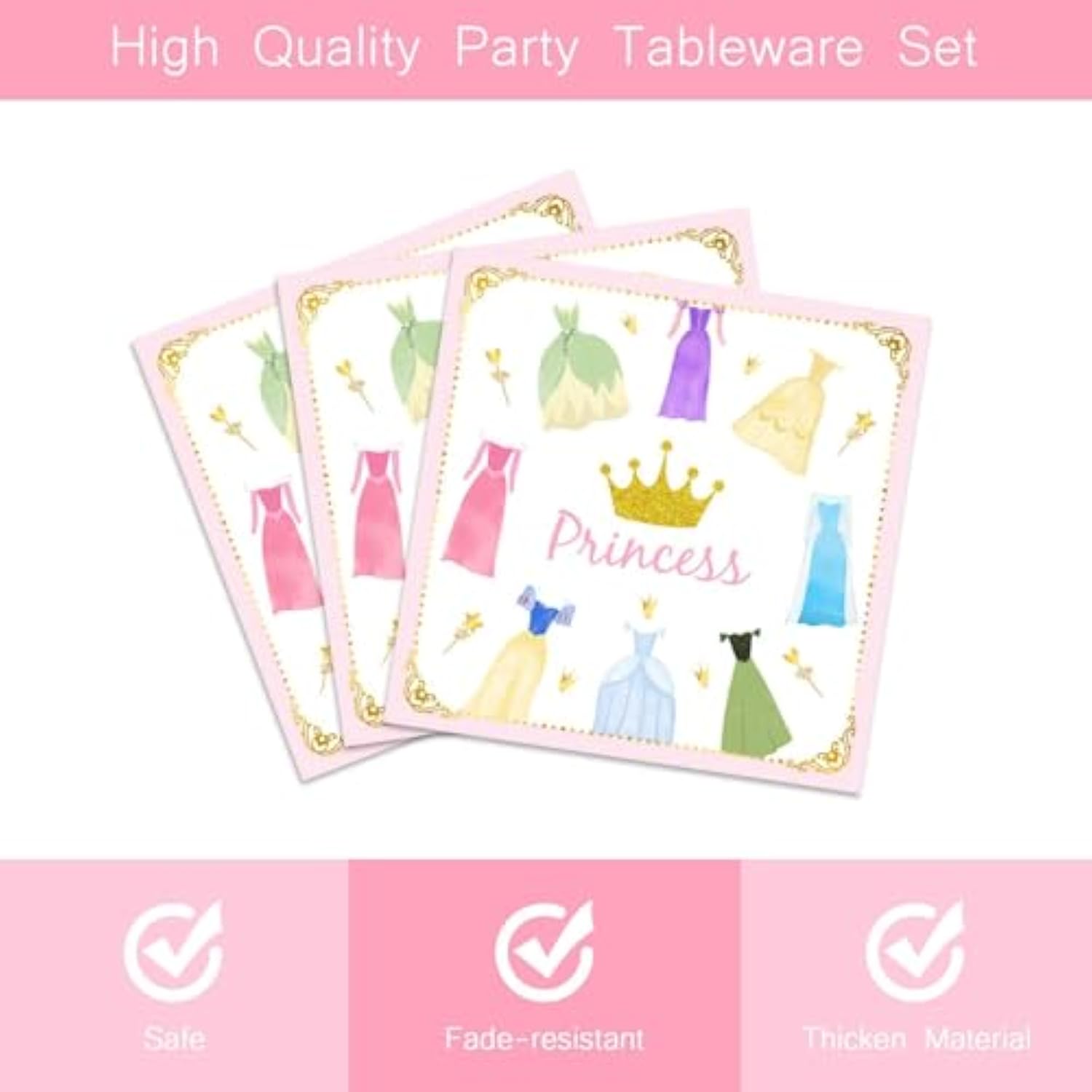 96Pcs Princess Birthday Party Paper Plates And Napkins For Girls Princess Party Disposable Tableware Dinnerware Set Fairytale Dinner Dessert Plates Party Supplies For 24 Guests