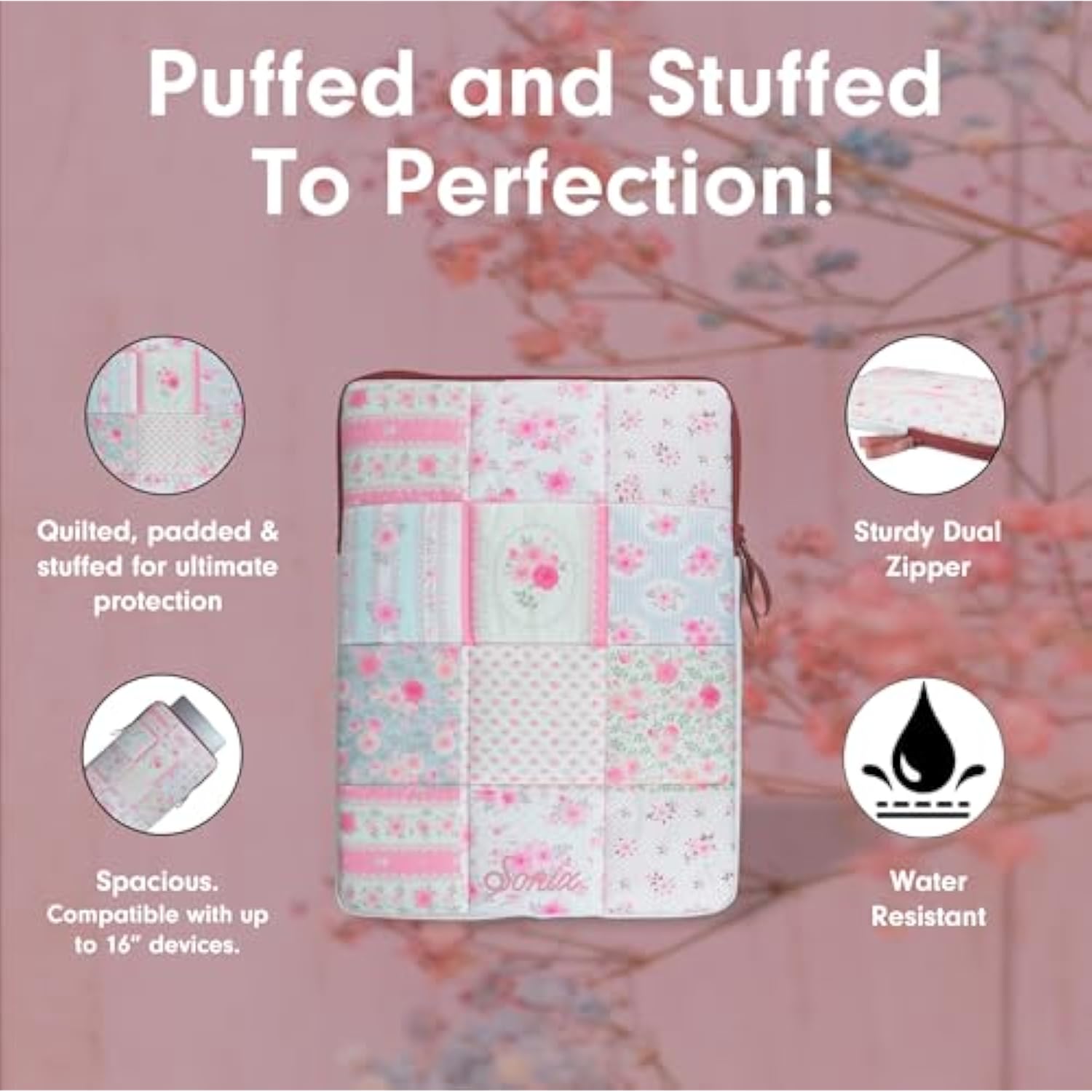 Sonix | Puffy Laptop Sleeve | 15-16 Inch, Quilted Pillow Puffer Laptop Carrying Case, Computer Sleeve | Patchwork Cottage