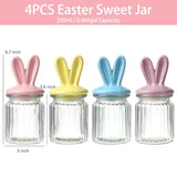 Easter Decorations- 4 Pcs Glass Jars With Ceramic Bunny Ear Lid-Easter Glass Storage For Chocolate Candy Sweets Gift Mini Eggs Table Decoration