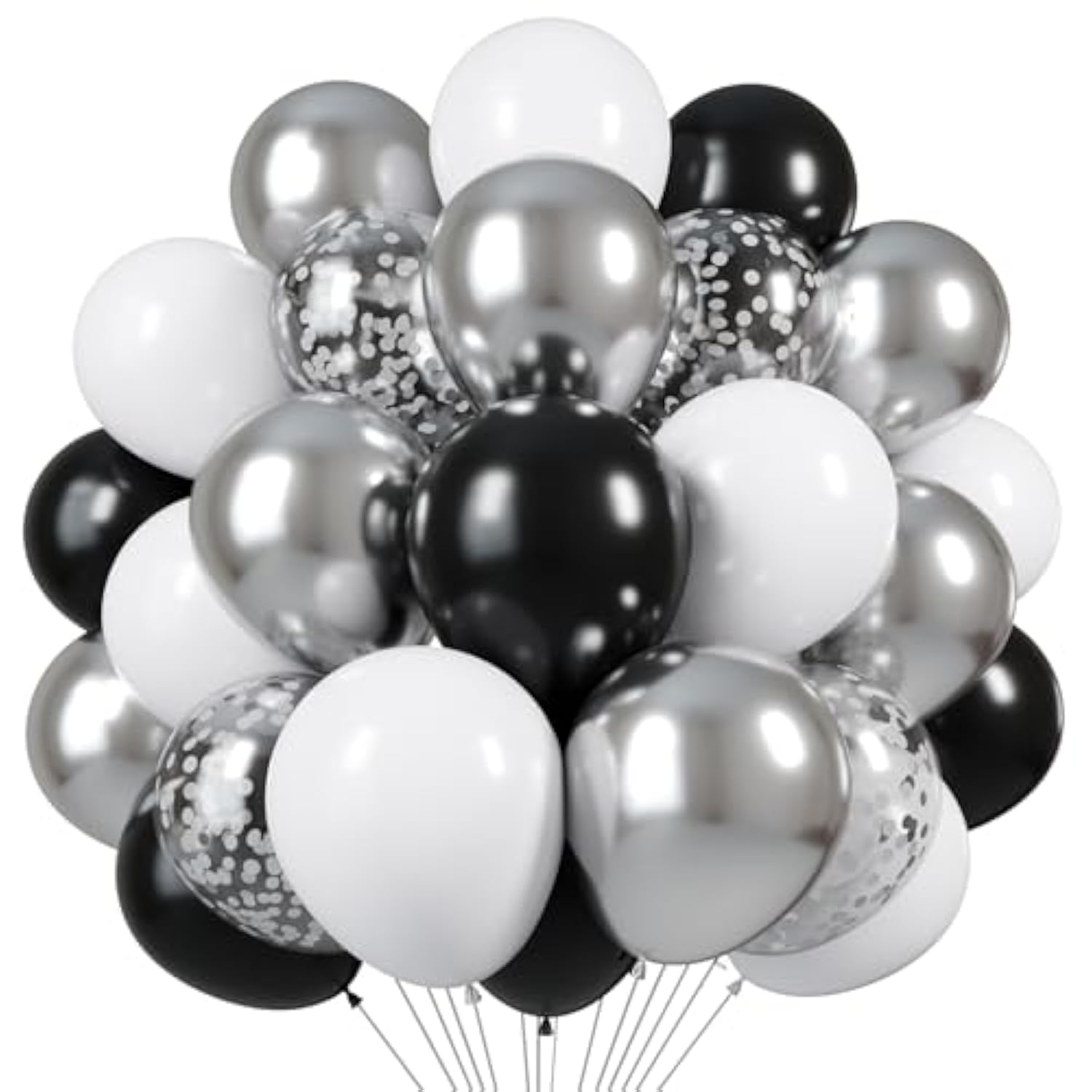 60 Pcs Black & Silver Balloons 12" Confetti Balloons for Birthday & Theme Parties