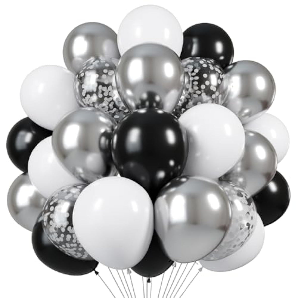 60 Pcs Black & Silver Balloons 12" Confetti Balloons for Birthday & Theme Parties