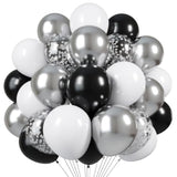 60 Pcs Black & Silver Balloons 12" Confetti Balloons for Birthday & Theme Parties