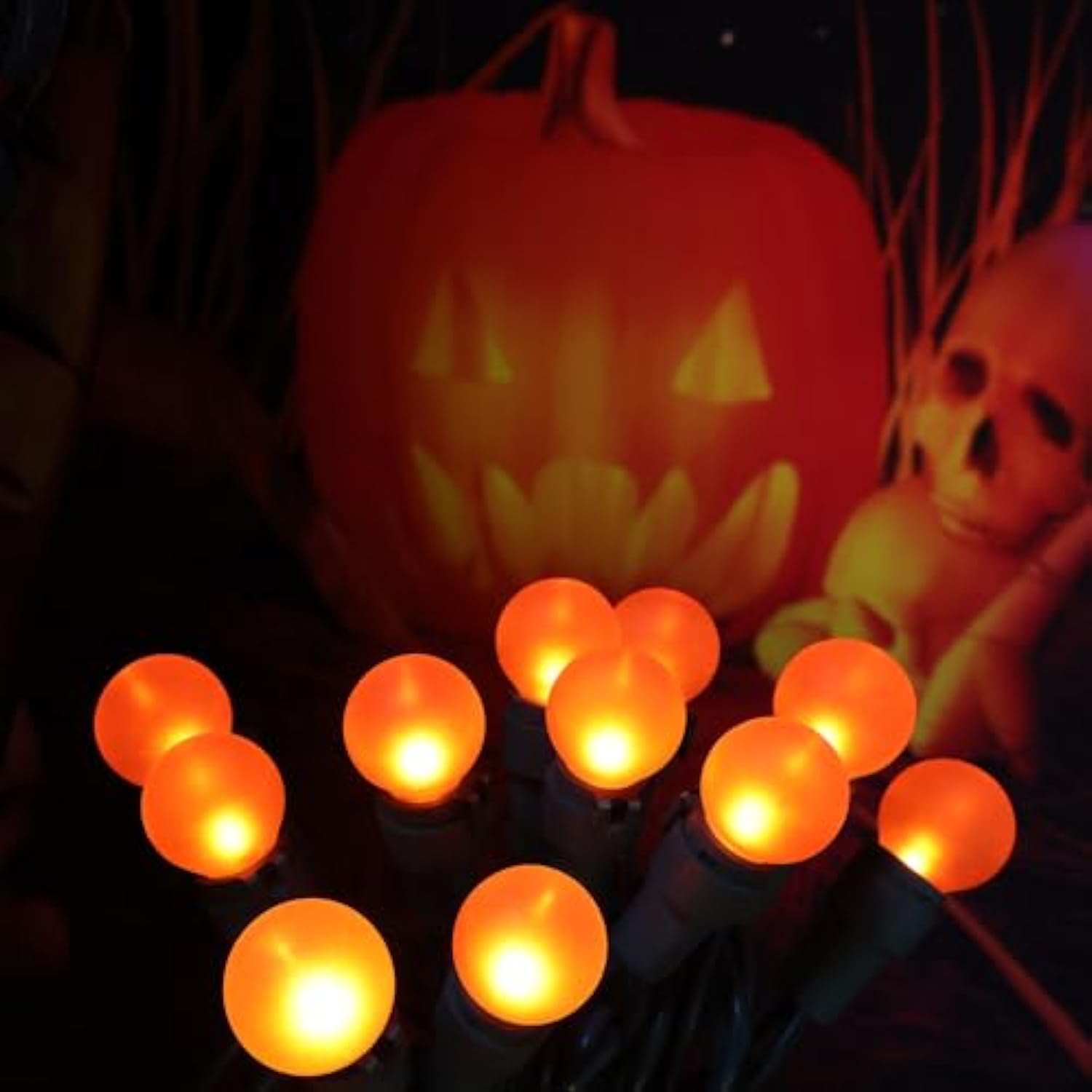 Orange Halloween Lights G15 Glass Frosted Globe Lights 50 Led 13.5Ft Plug In Waterproof Extendable Christmas String Ligh