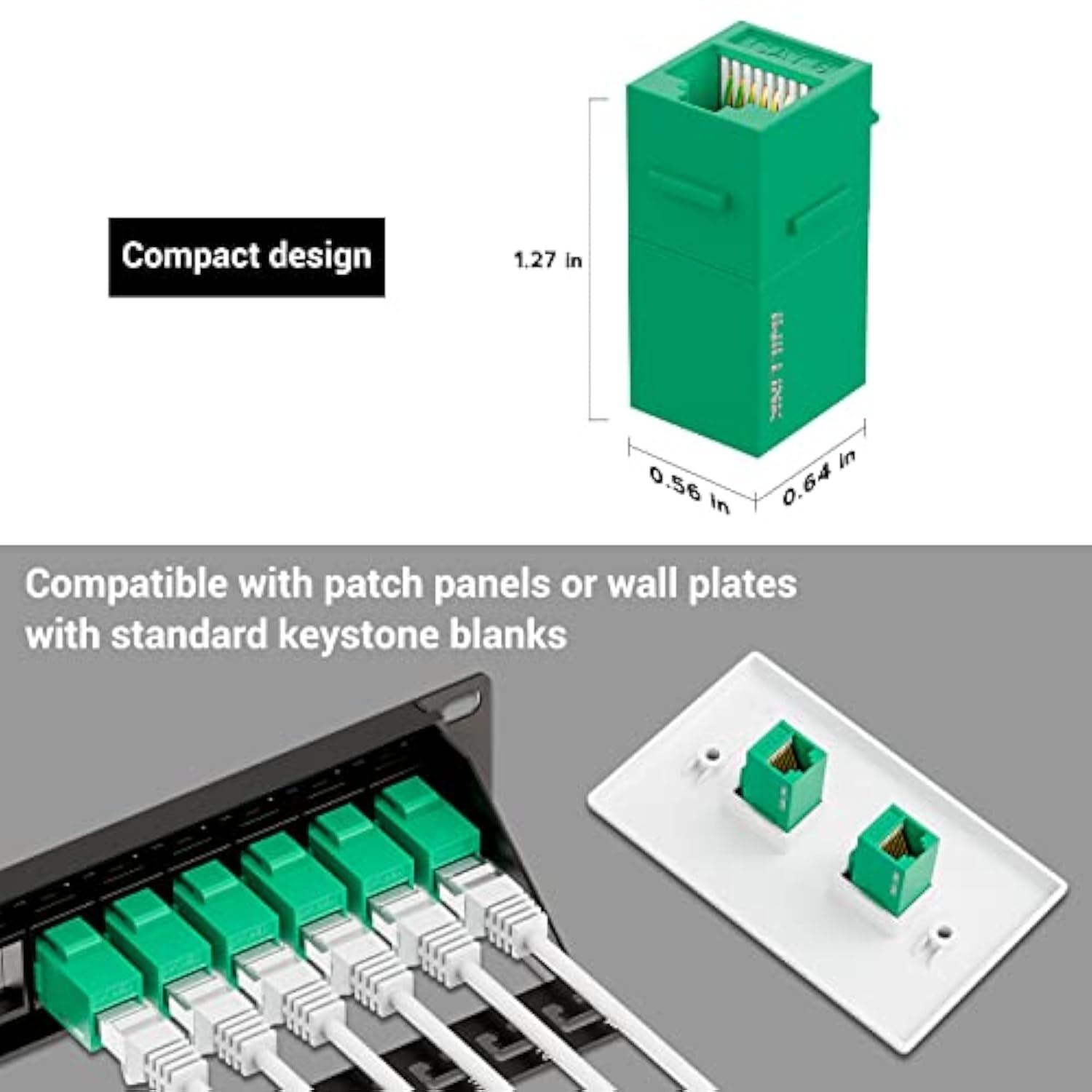 Rj45 Cat6 Keystone Coupler 10-Pack, Female To Female Cat6 Keystone Jack, Utp K