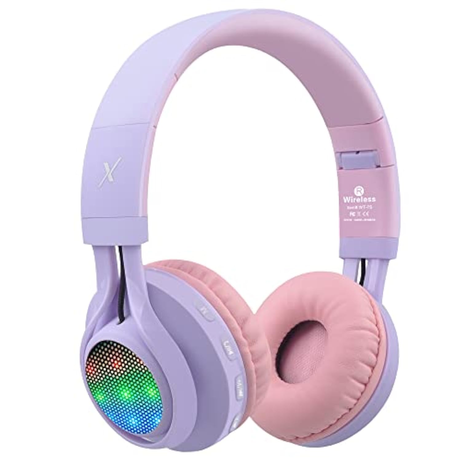 Wt-7S Kids Bluetooth Headphones Light Up, Foldable Stero Wireless Headset With Microphone And Volume Control For Pc/Tablet/Tv/Travel (Purple)