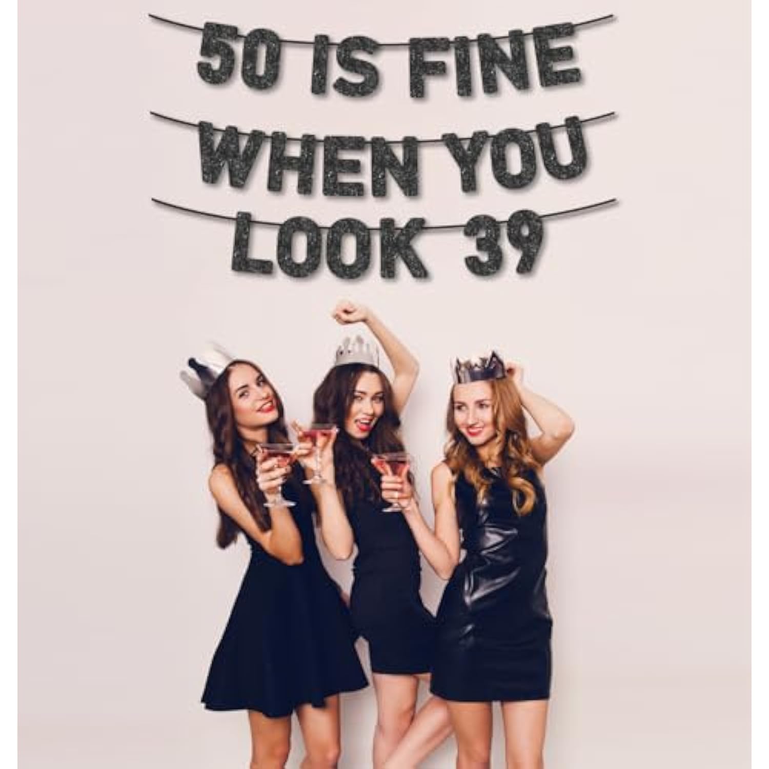 Pre-Strung 50 Is Fine When You Look 39 Banner For 50Th Birthday Decorations, 50Th Birthday Banner, 50Th Party Decorations, Black Glitter