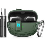 Bose Ultra Open Earbuds Case Cover 2024 with Cleaner Kit, Military Hard Cover with Lock for Bose Open Ear Earbuds Charging Case Accessories with Keychain for Men Women, Green
