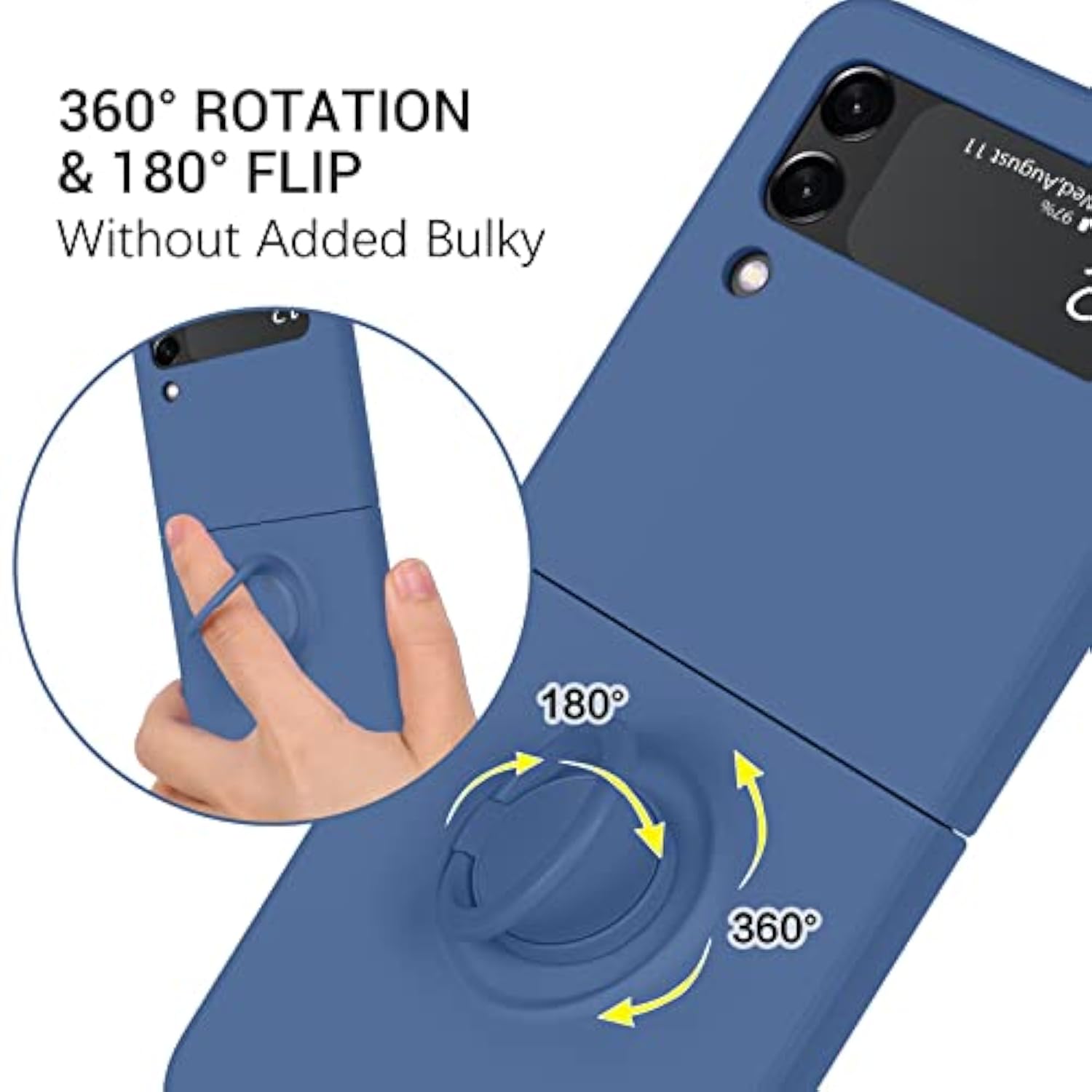 For Samsung Galaxy Z Flip 3 5G Case, Galaxy Z Flip 3 5G Cover 6.7'', Liquid Silicone Soft Gel Rubber Bumper Anti-Scratch Protective Case With Ring For Galaxy Z Flip3 5G 2021, Navy Blue.