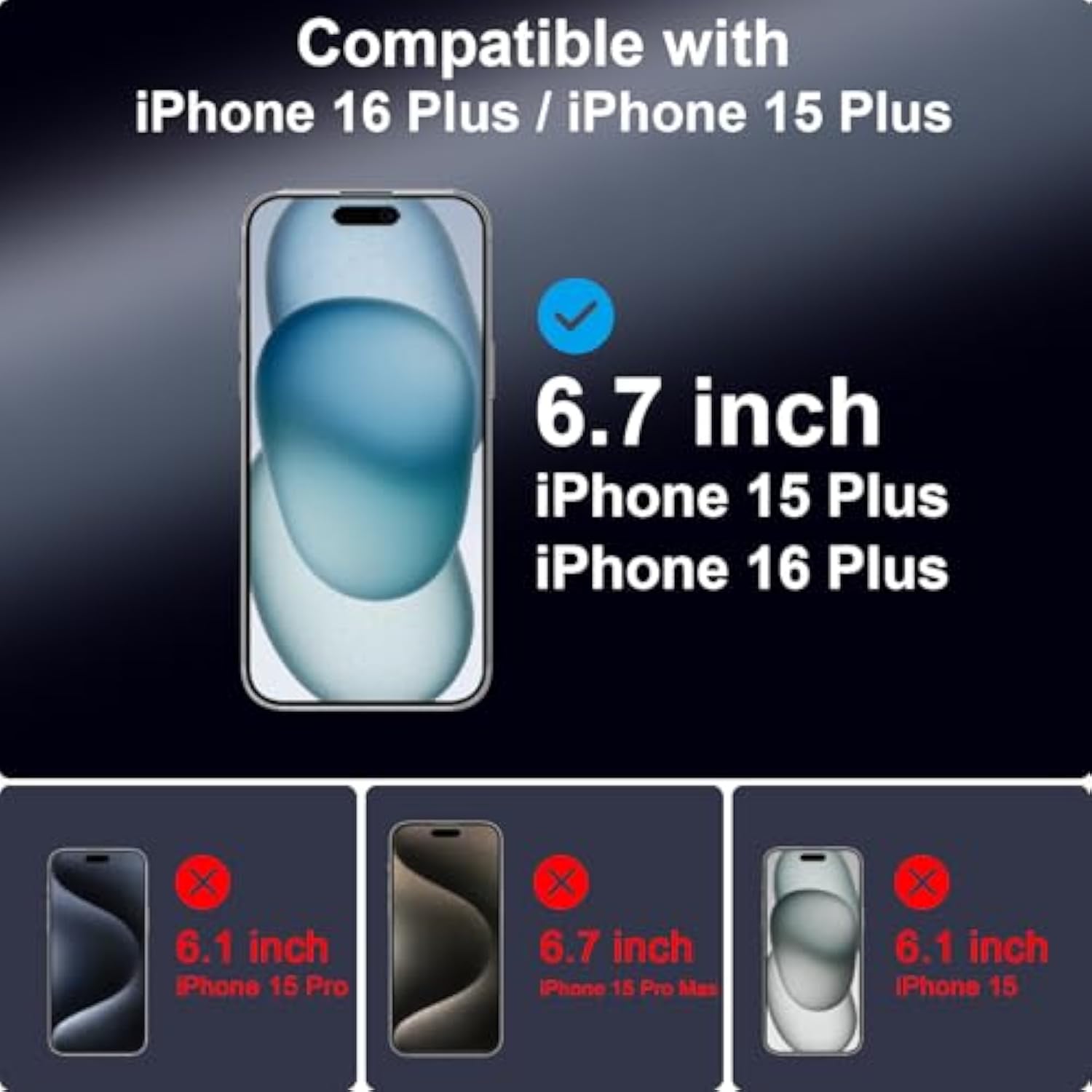 Privacy Screen Protector For Iphone 16 Plus/Iphone 15 Plus Tempered Glass Film, Full Coverage Edge To Edge, Anti Spy Private, 9H Hardness, 2 Pack, 6.7 Inch