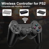 PS2 Controller, 2 Packs 2.4GHz Wireless Controller for PS2/PS2 Slim/PS1, Wireless PS2 Replacement Controller, Double Vibration, Black
