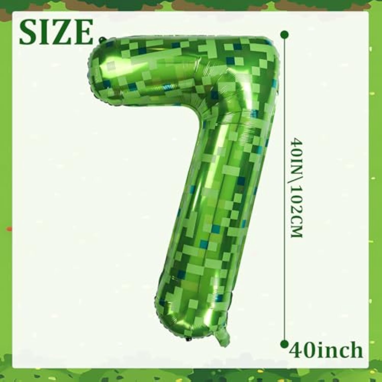 40-Inch Giant Green Pixel Miner Balloon – Number 7 for Mining Theme Party