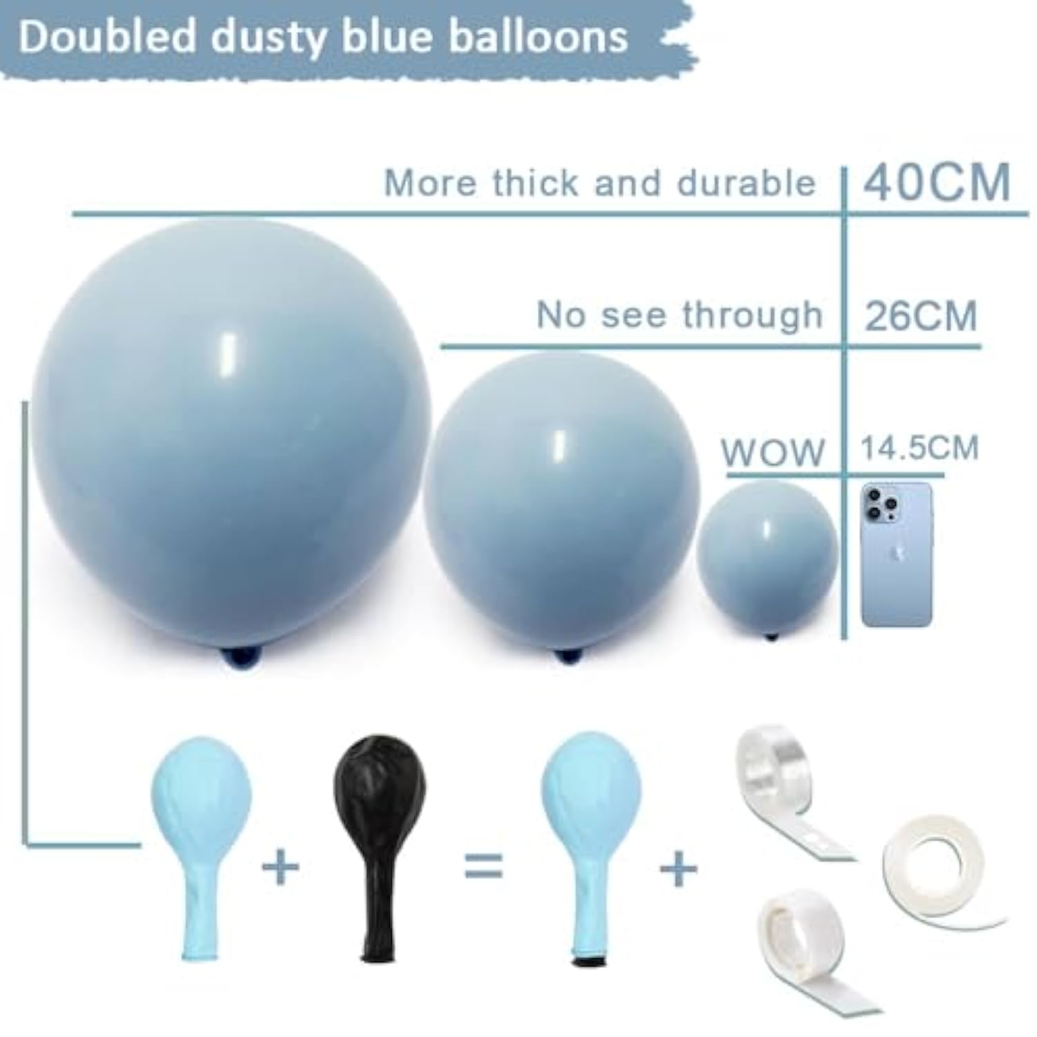 Dusty Blue Double Stuffed Balloon Garland Kit: 55 Latex Balloons