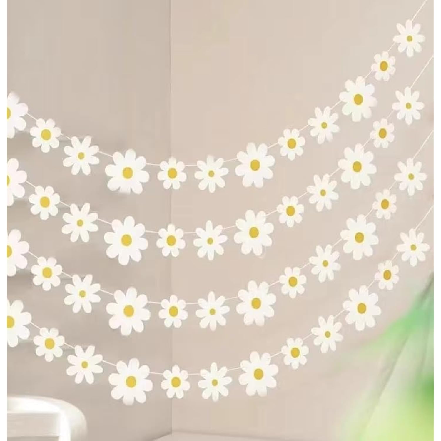 4Pack Daisy Banner Garland Groovy Boho Flower Hanging Party Decorations