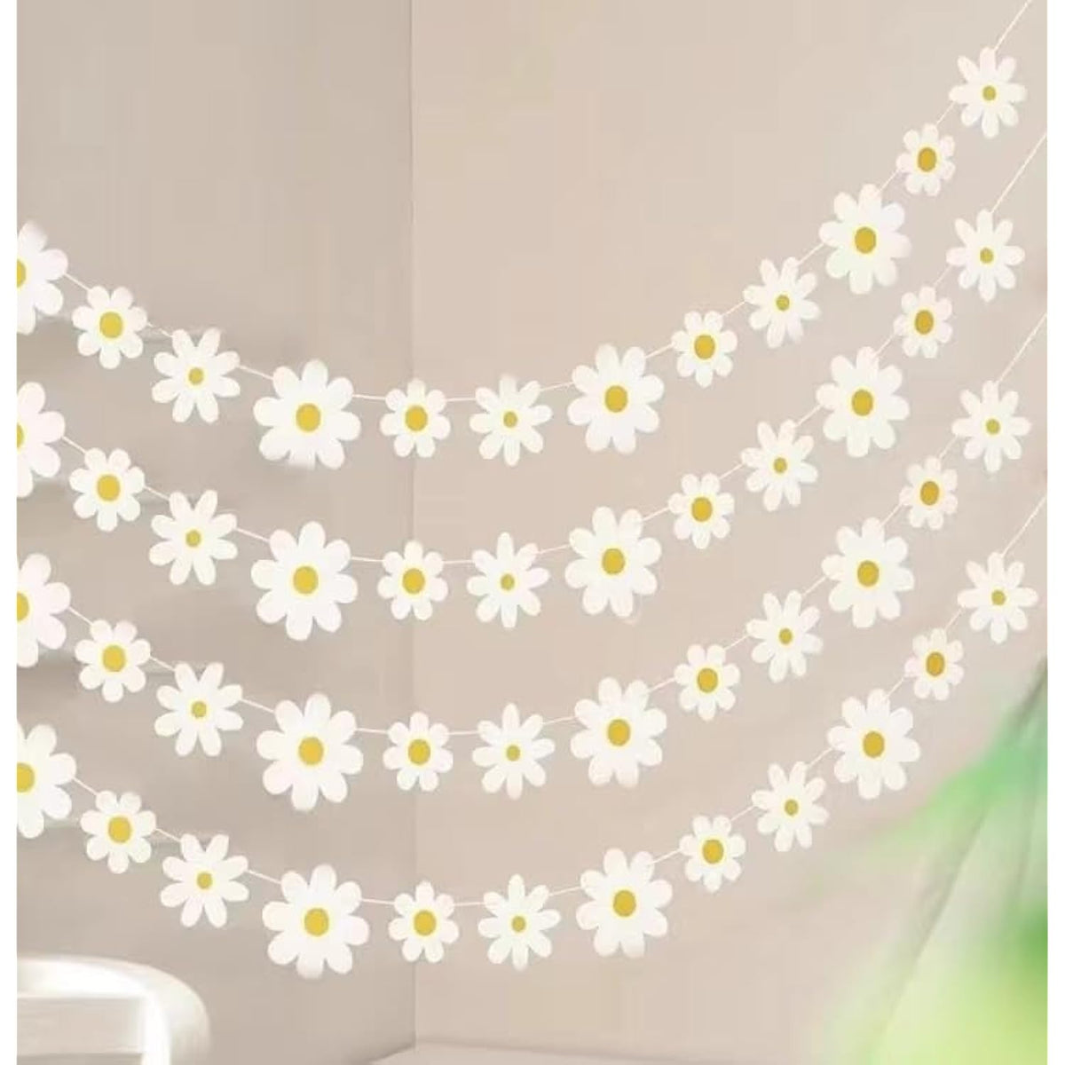 4Pack Daisy Banner Garland Groovy Boho Flower Hanging Party Decorations