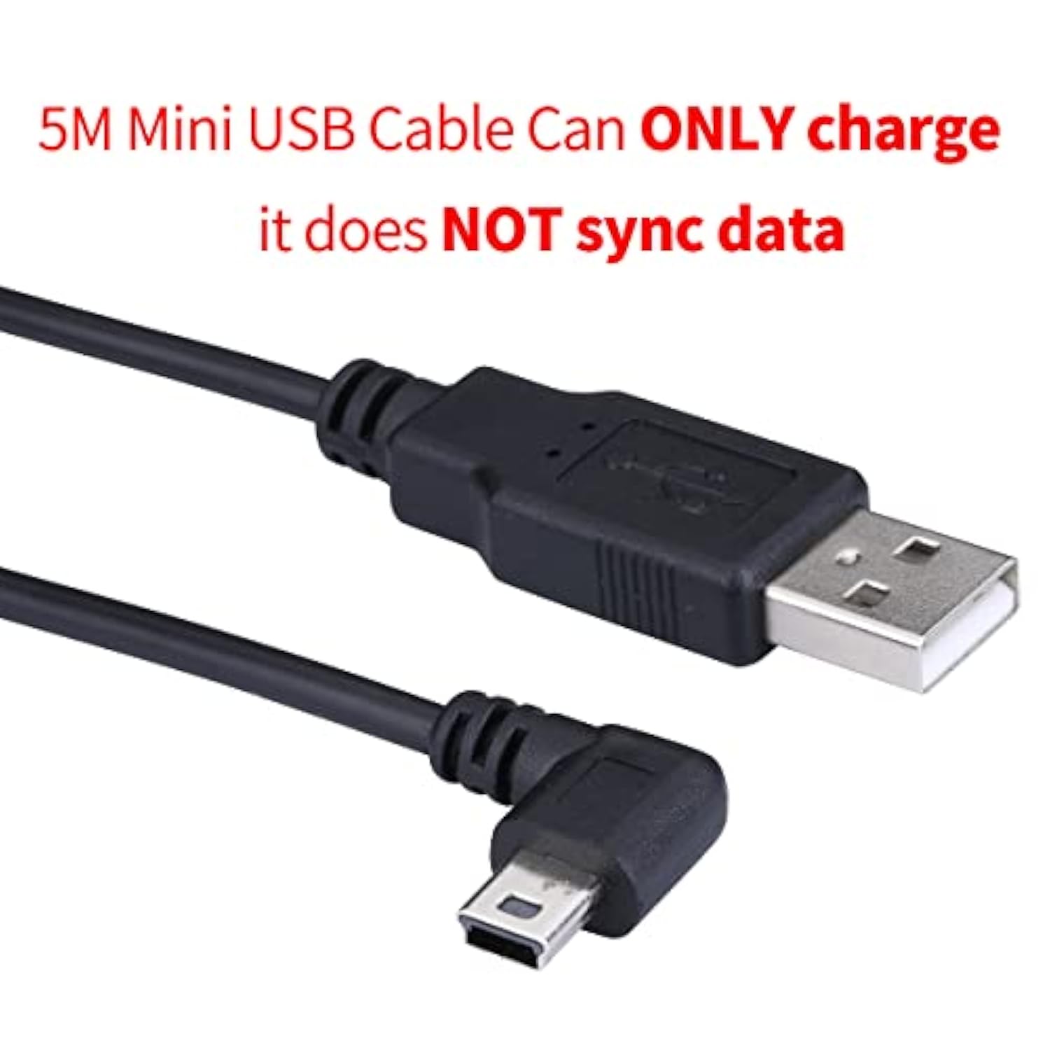 Extra Long 5M Usb 2.0 To Mini Usb Cable 90 Degree Left Angle Power Supply Charge Cord With 5Pc Wiring Clips For Garmin Nuvi Gps Car Dash Cam Gps Navigator Dvr Camcorder Camera