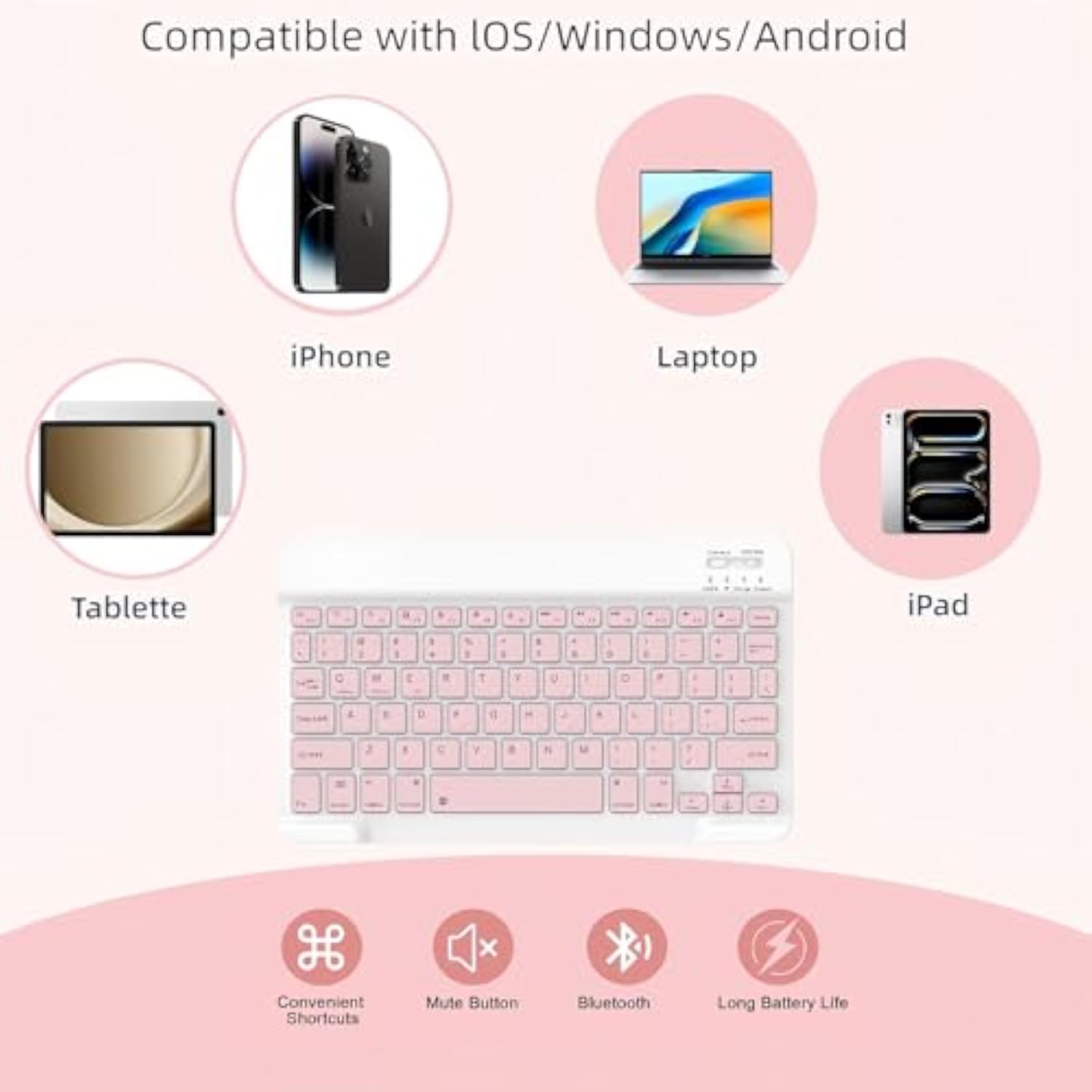 Keyboard Case For Samsung Galaxy Tab A8 10.5 2022, Samsung A8 Tablet Case With Pen Slot Detachable Wireless Bluetooth Keyboard With Mouse (Sm-X200/X205/X207) - (Pink)
