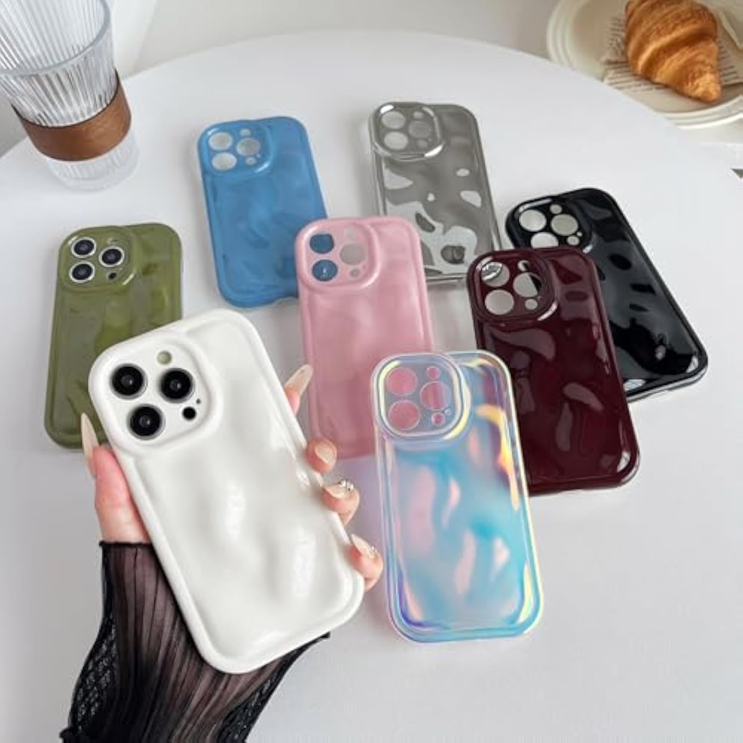 For Iphone 14 Pro Case,Water Ripple Wave Meteorite Bubble Chrome Plating Soft Phone Case (Wine Red)