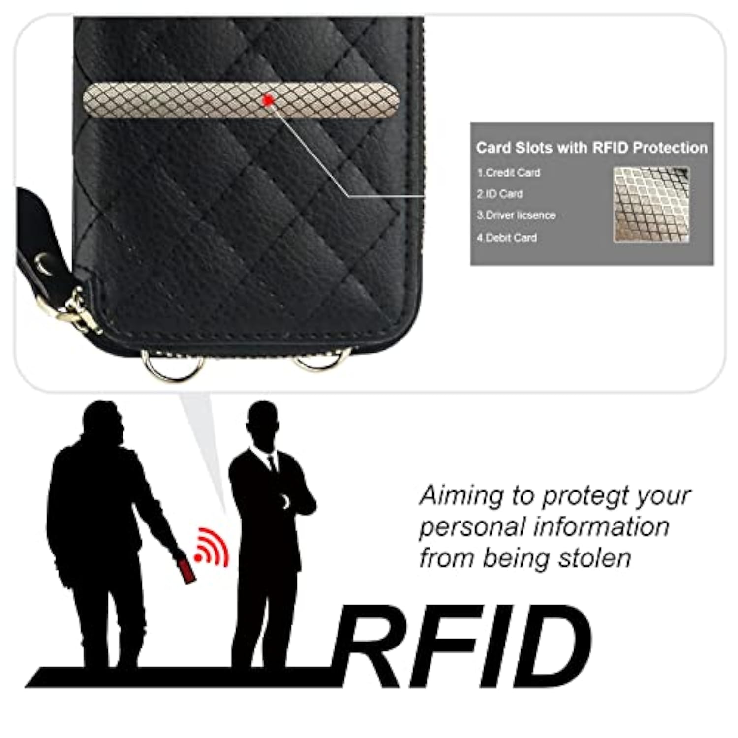 Crossbody Wallet Case For Iphone 14 Pro Max, Rfid Blocking Pu Leather Zipper Handbag Purse Flip Cover, Kickstand Folio Case With Card Slots Holder Wrist Strap Lanyard 5G 6.7 Inch (Black)