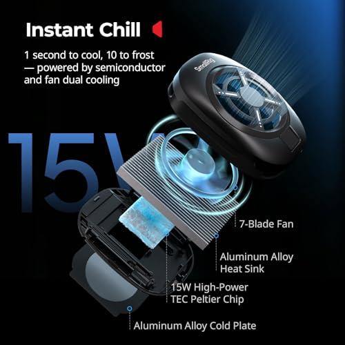 Universal Hyper Chill Cooling Phone Cage for iPhone/Android, with 15W Active Cooler & 2-in-1 USB-C Adapter & Power Bank Holder, Compatible 2.5-3.1"
