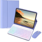 Keyboard Case For Ipad 9Th Generation 10.2 Inch With Mouse - 7 Colors Rainbow Backlit Magnetic Detachable Keyboard Cover With Pencil Holder For Ipad 8Th/7Th Gen/Pro 10.5"/Air 3Rd Gen,Purple